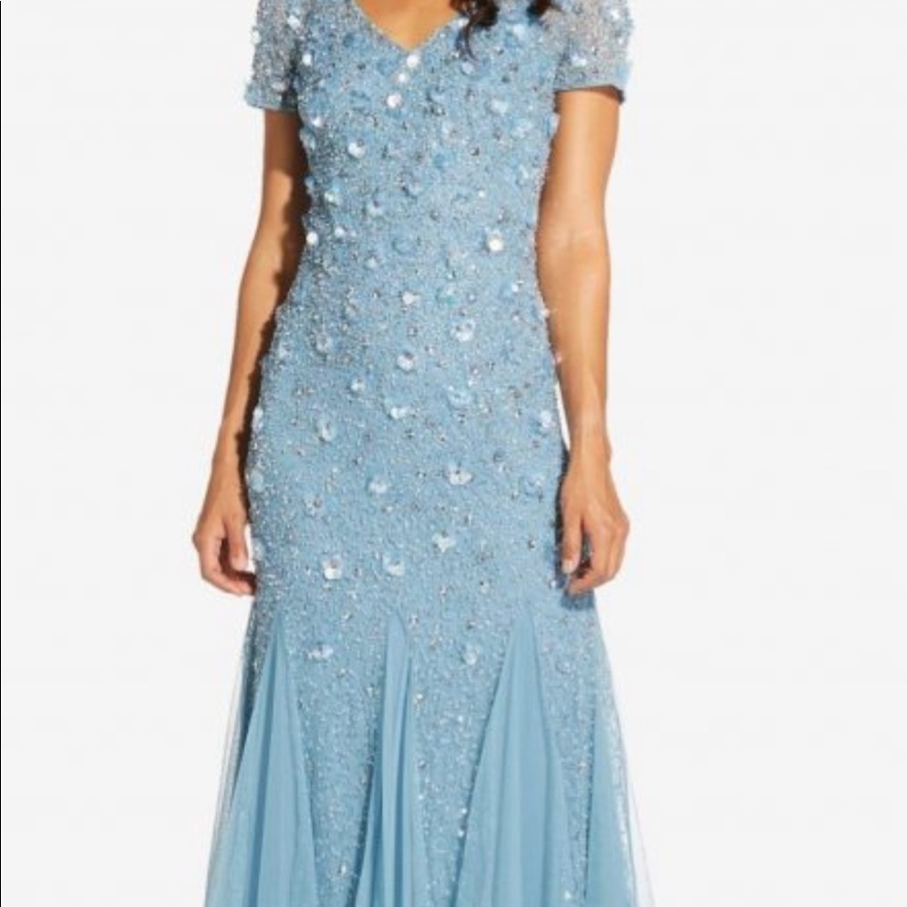 Adrianna Papell beaded gown with godets